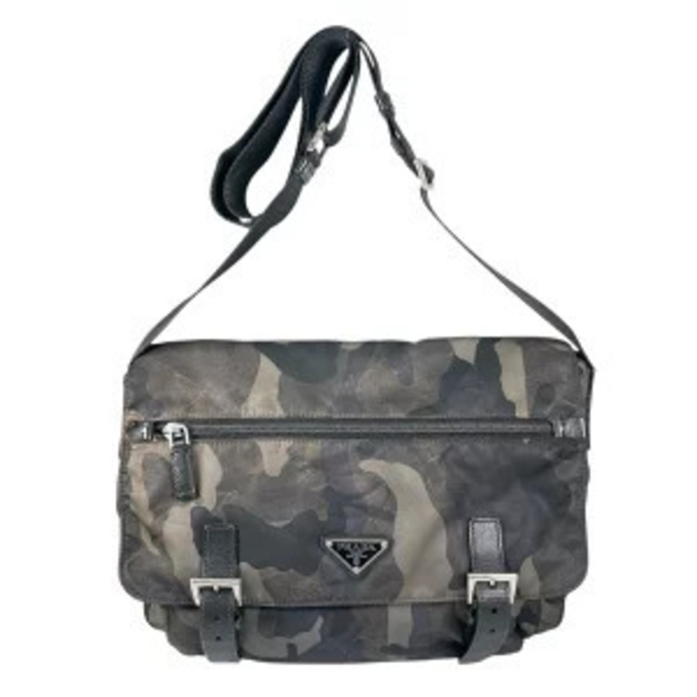 Prada Messenger Crossbody Bag Camouflage Leather Black